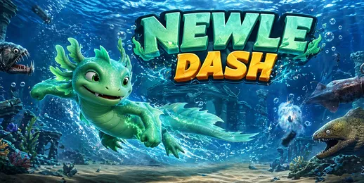 The start screen of a video game starring an axolotl